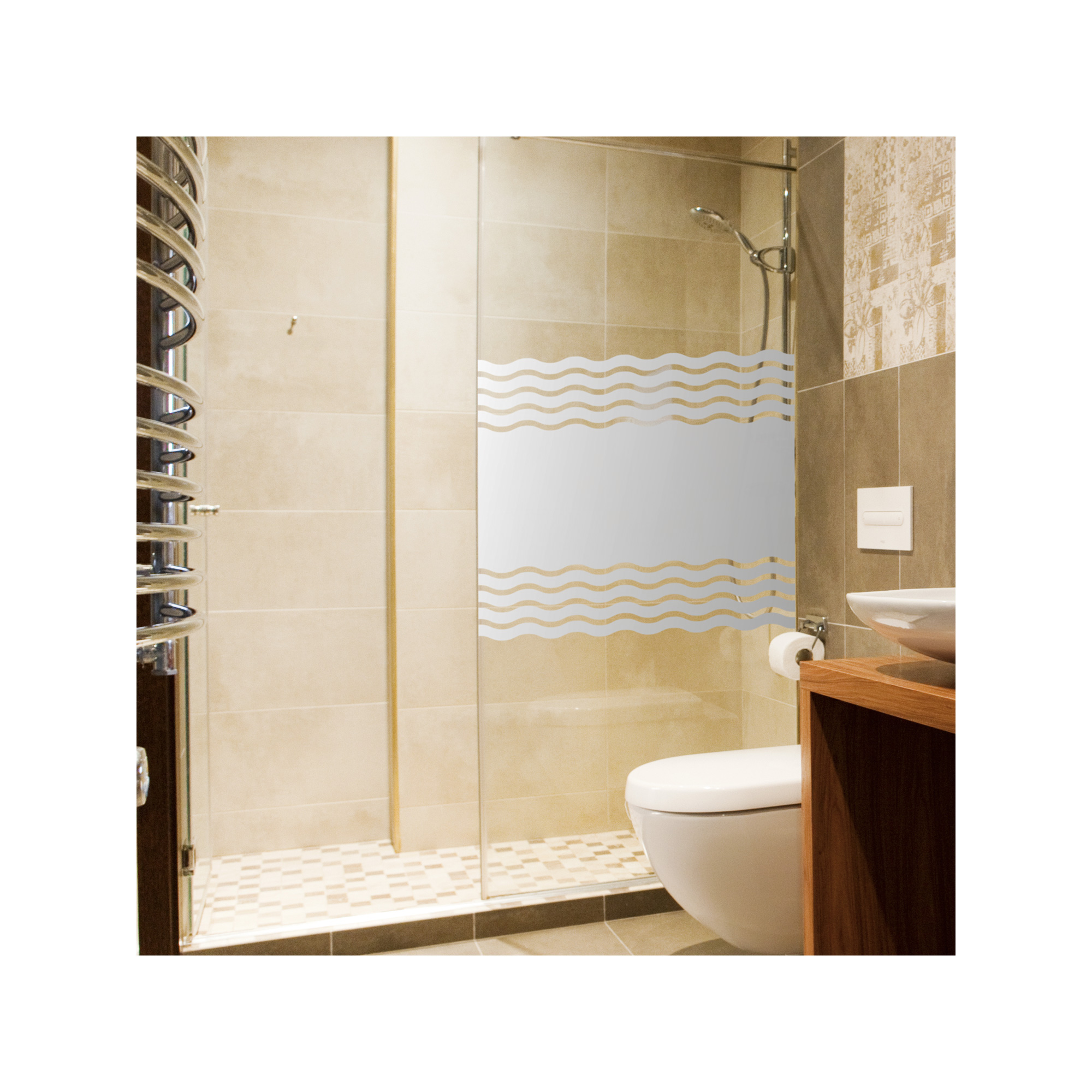 Sichtschutzfolie_EG_Dusche01 Sichtschutzfolie Welle für Bad, WC & Sauna - Blickdichte Glasdekorfolien