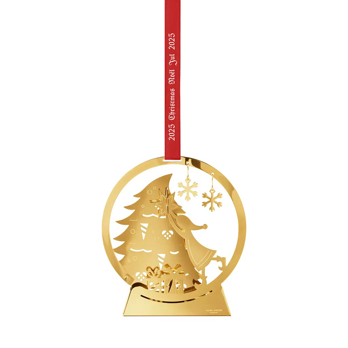 Georg Jensen - Weihnachtsmobile 2025 mit rotem Zierband mit 18 Karat Goldauflage
