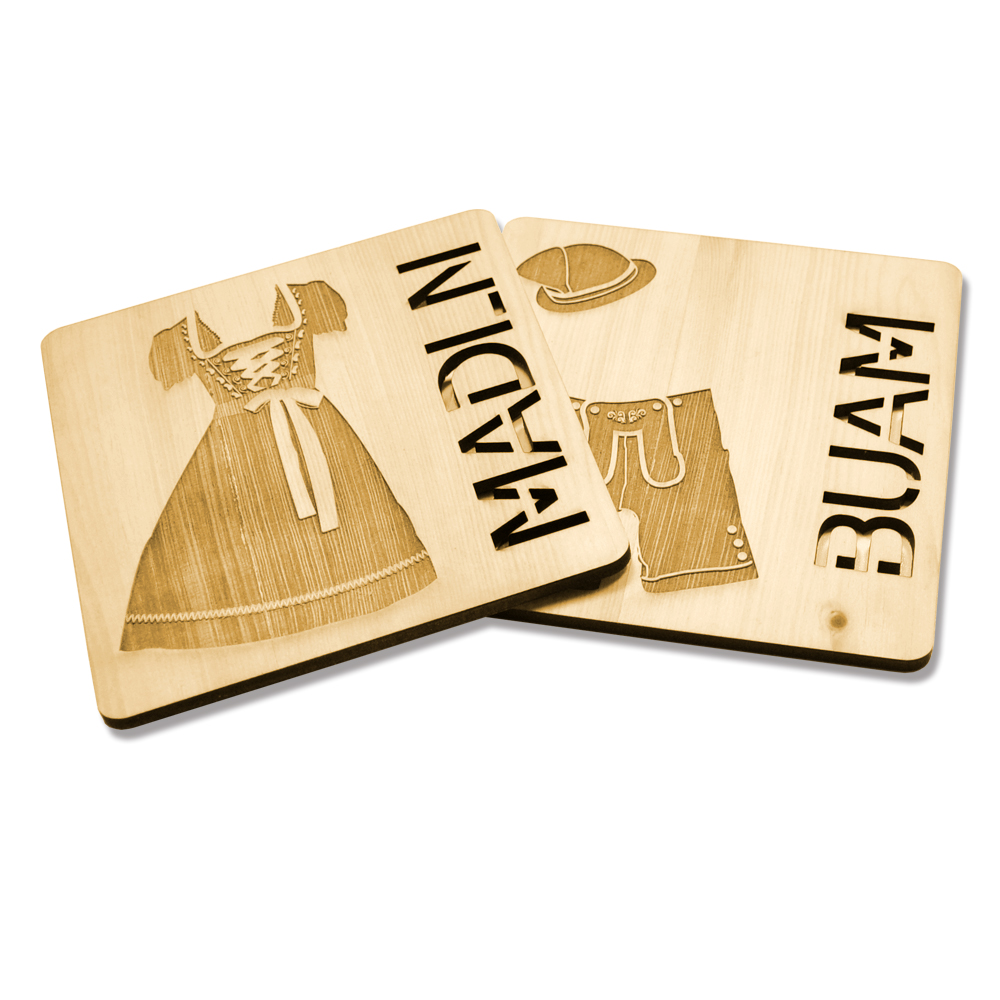 Buam_Madln3 Toiletten Schild Holz WC Türschild Wandschild Piktogramm Bayern
