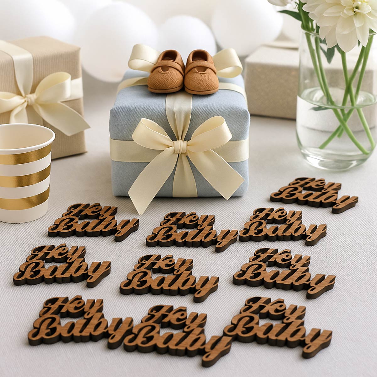 HEY BABY – Holzkonfetti | Babyparty Tischdekoration | Nachhaltige Streudeko aus Eiche & Walnuss HEY BABY – Holzkonfetti | Babyparty Tischdekoration | Nachhaltige Streudeko aus Eiche & Walnuss