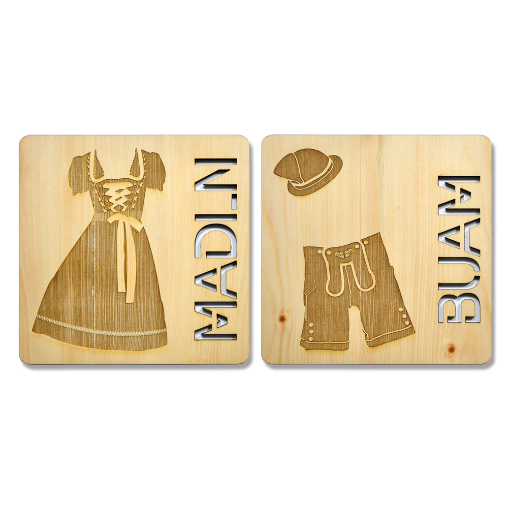 Buam_Madln Toiletten Schild Holz WC Türschild Wandschild Piktogramm Bayern – Madln / Buam