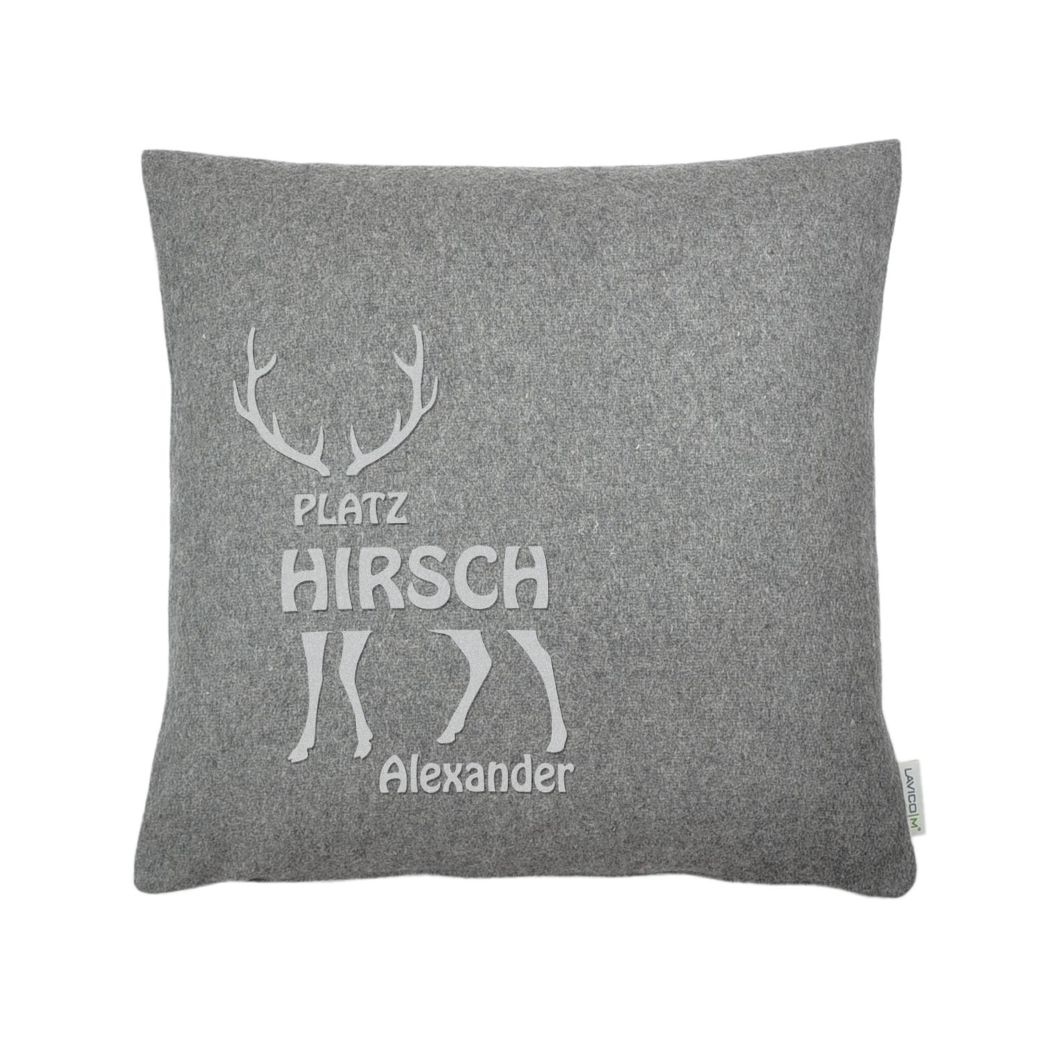 Zierkissen mit personalisiertem Flockdruck "Platzhirsch"