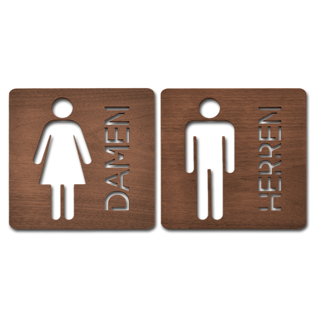 WC-Piktogramm WC Schild 2tlg. Toilettenschild Hinweisschild Wegweiser Toilette - Walnuß