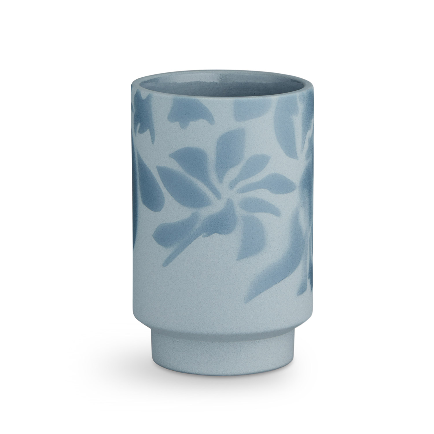 Vase_Kabell_blau Blaue Vase mit floralem Muster