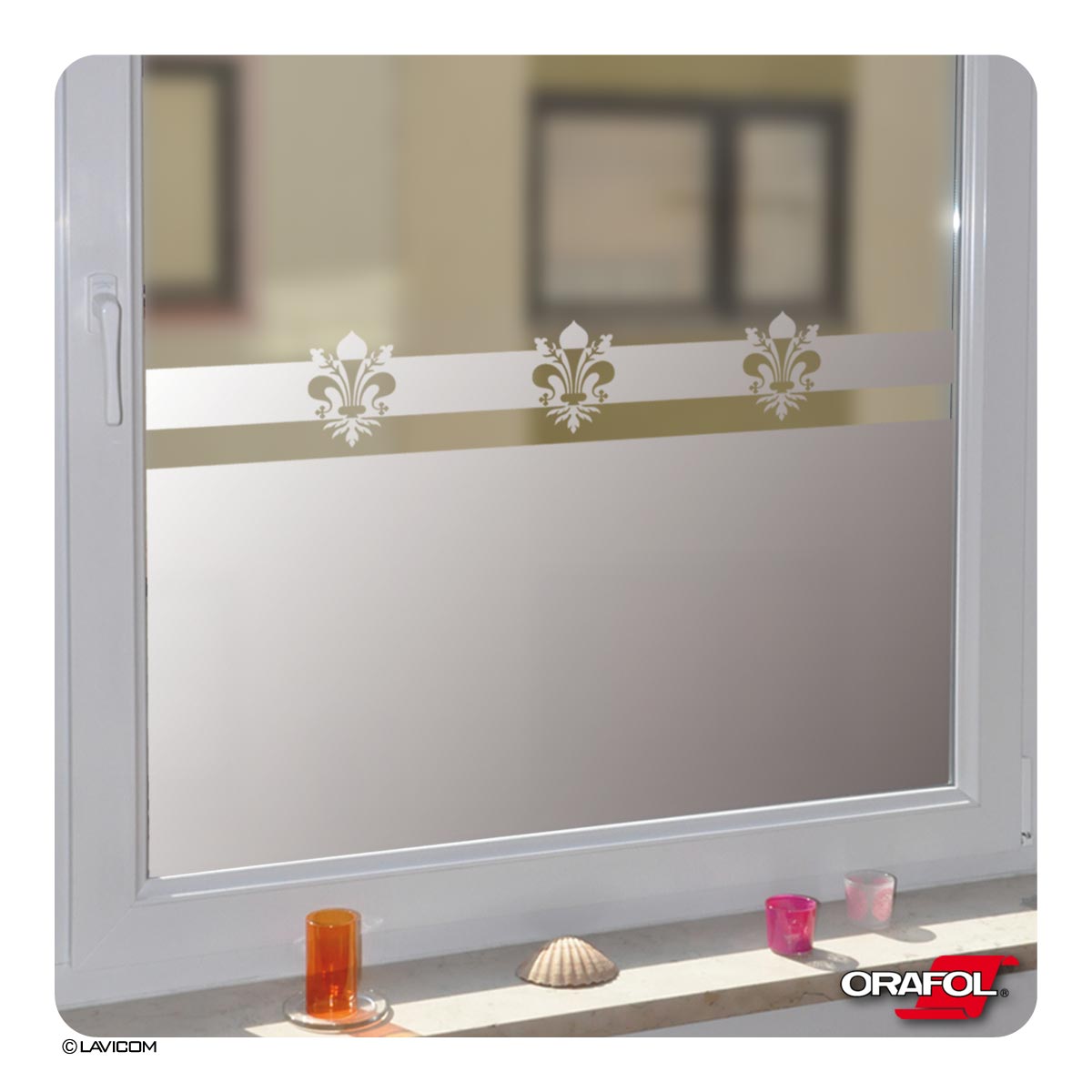 EG010 Sichtschutz Fensterfolie - Fleur de Lys - Französische Lilie - Glasdekorfolie als Blickschutz