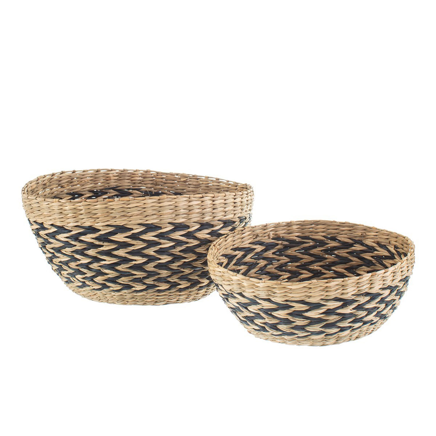 BASK027_A_Woven_Seagrass_Bowls_Set_2 Schalen-Set Black Chevron - Vorderansicht