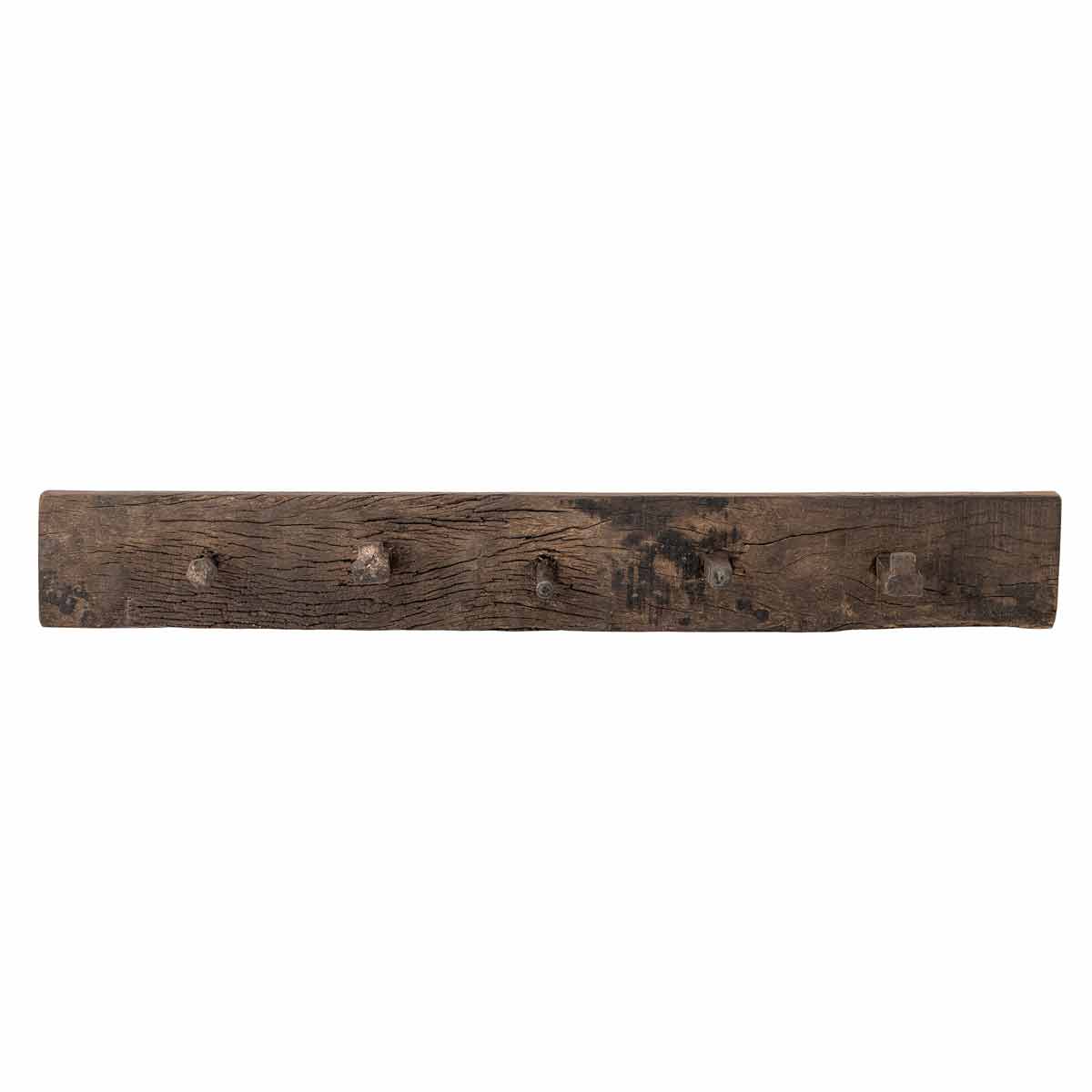 Kleiderhaken_recyceltem_Holz_82056549_2 Garderobenleiste aus dunklem Holz mit besonderen Haken - Vorderansicht ohne Dekoration
