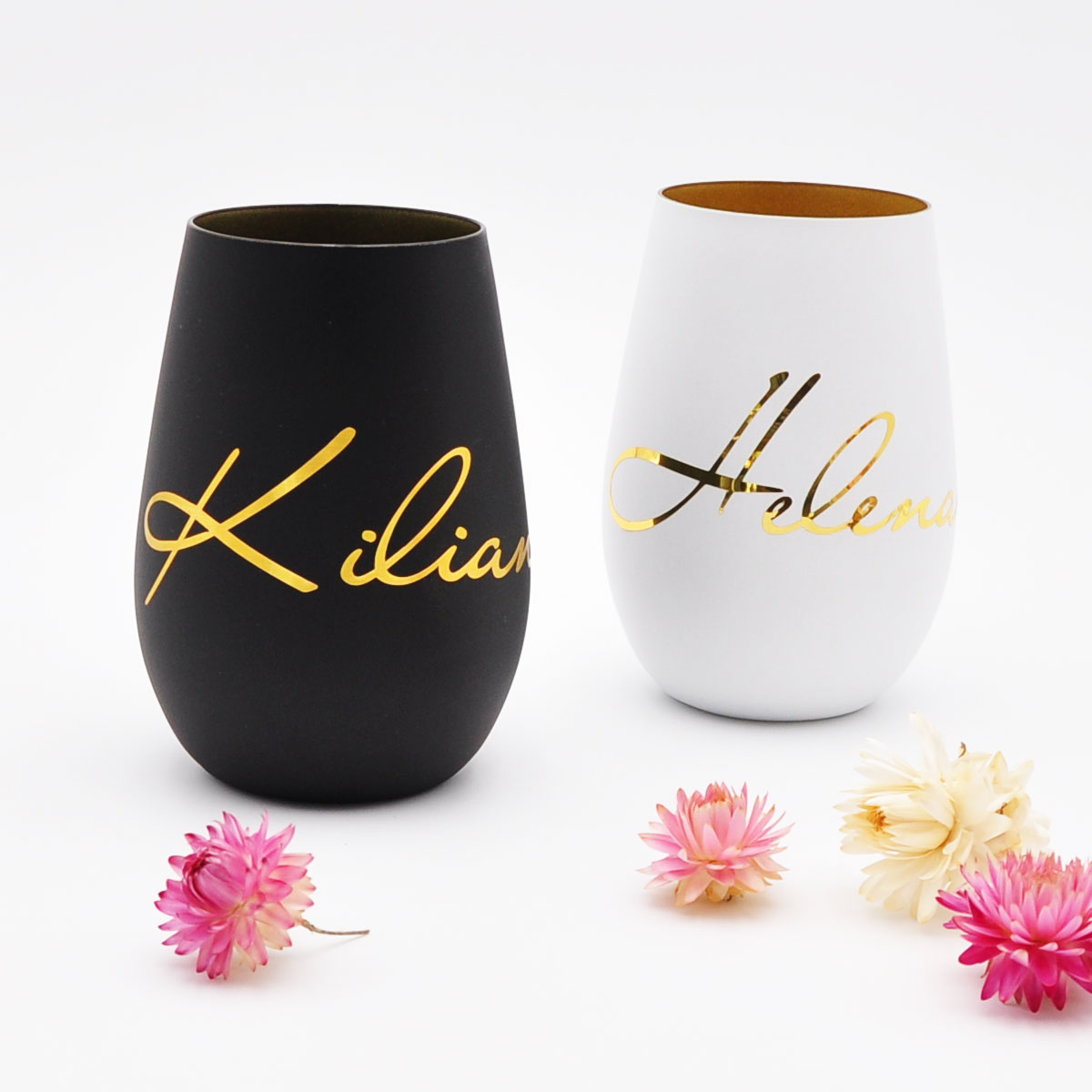Becher_Hochzeit_schwarz_weiss Longdrinkglas mit Namen