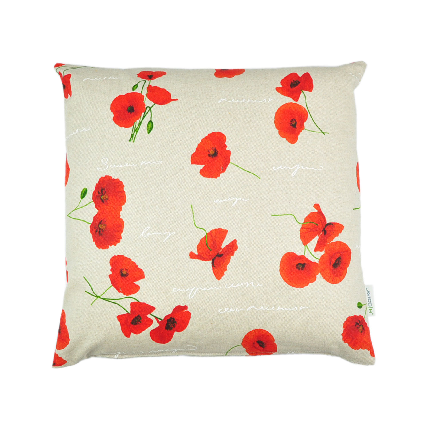 Dekokissen-Poppy-Mohnblumen-1 Kissen in Leinenoptik mit Mohnblumen