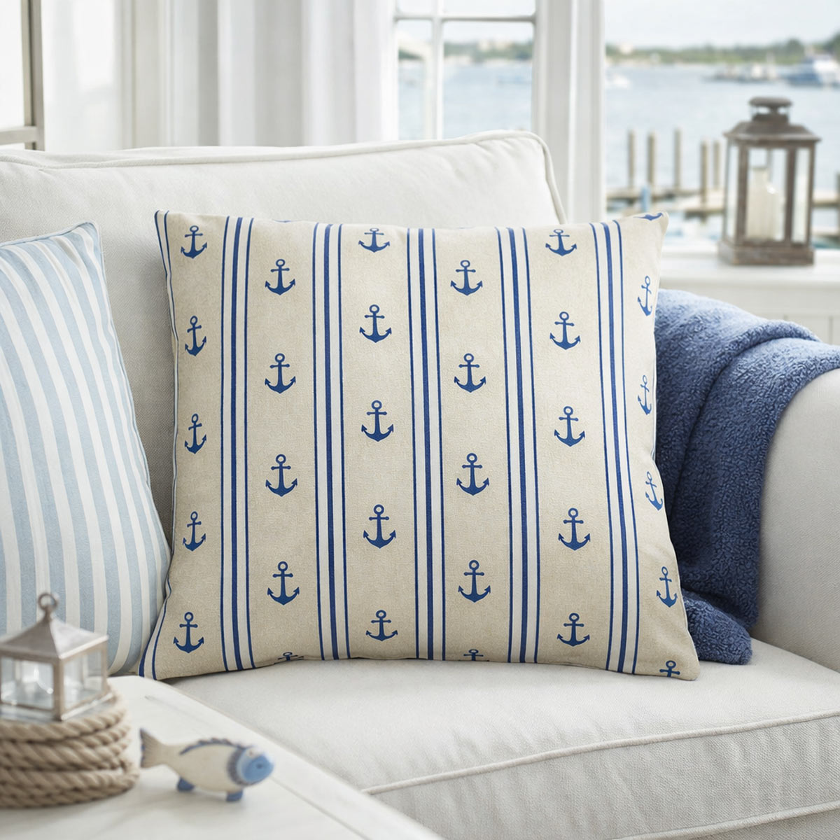 Couchkissen Anker | Sofakissen Streifen | Maritimes Kissen | Dekokissen mit maritimen Motiven