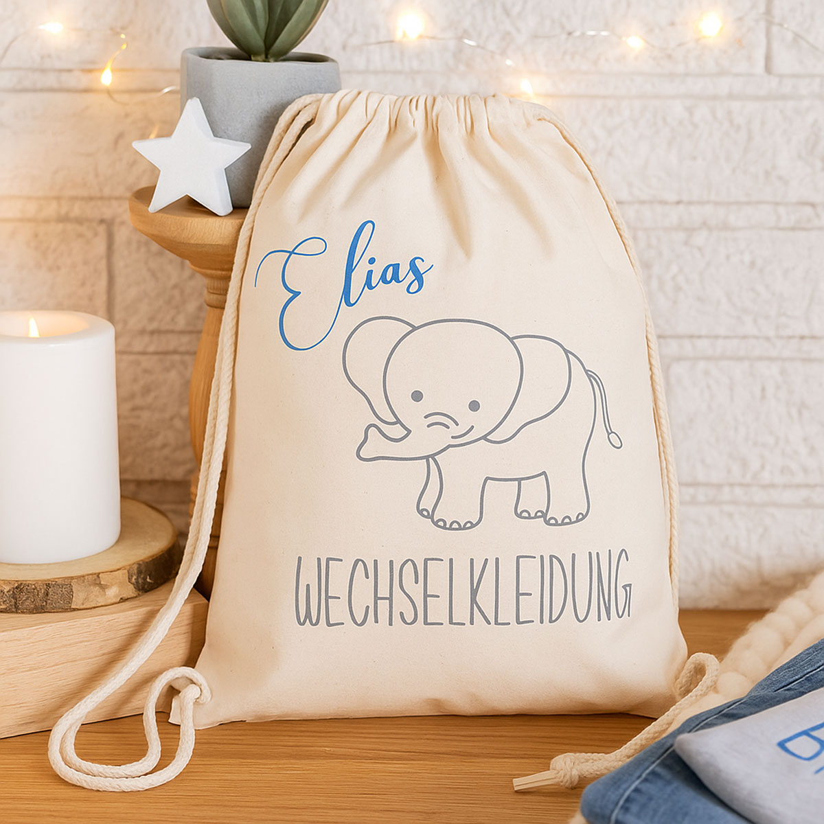 Personalisierter Stoffbeutel für Kinder – Kita & Hort | Turnbeutel mit Namen & Tiermotiv | Wechselkleidung, Rucksack aus Baumwolle