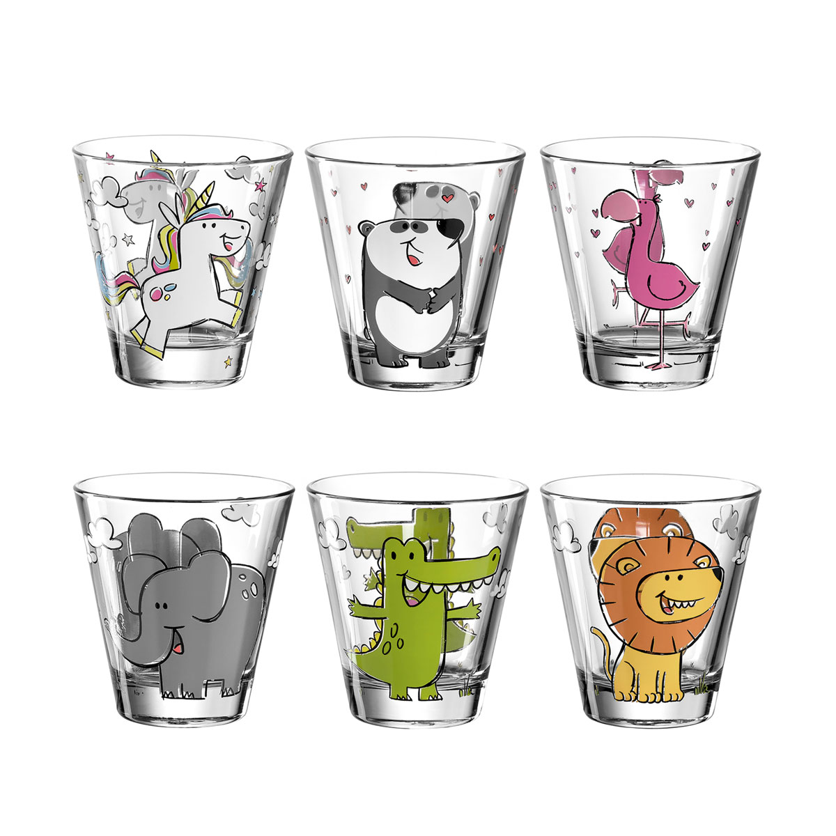 Leonardo - Kinderbecher BAMBINI - Trinkglas 215 ml - bunte Tier-Kinderbecher - 6er-Set